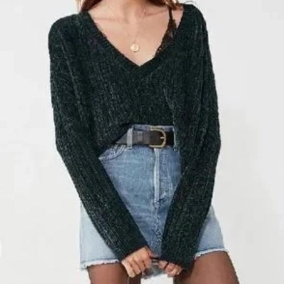 Urban Outfitters | Silence + Noise | Size S | Dark Green Velvety Knit Sweater - Picture 1 of 8